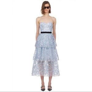 Self-Portrait Strapless Dress Bustier Tulle Embroidery w/ Sequin in Baby Blue